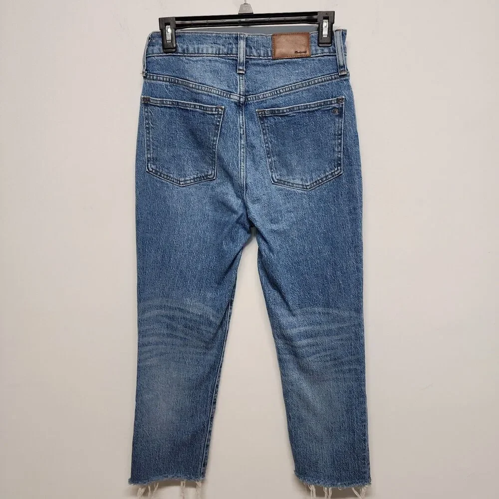 Madewell Womens Perfect Fit Vintage Crop Jeans 26x24 Blue Raw Hem Whiskering